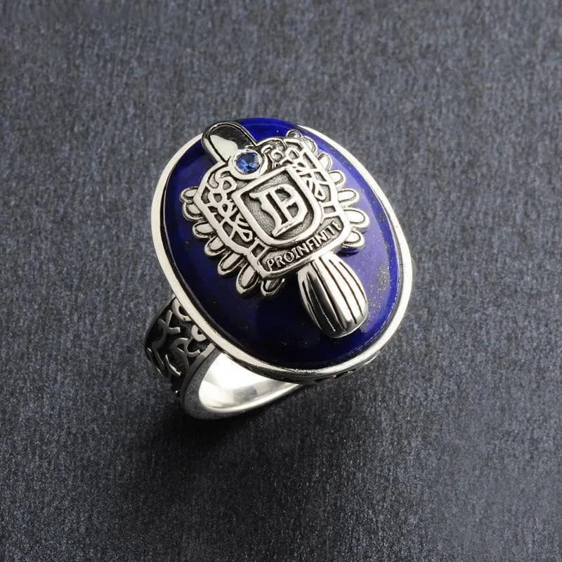 Damon Salvatore Ring Men's with Lapis Lazuli Gem Natural Stone - Real 925 Sterling Silver Vampire Diaries Fine Jewelry