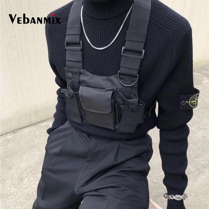 Fashion Nylon Chest Rig Bag Black Vest Hip Hop Streetwear Tactical Harness Kanye West Chest Bag