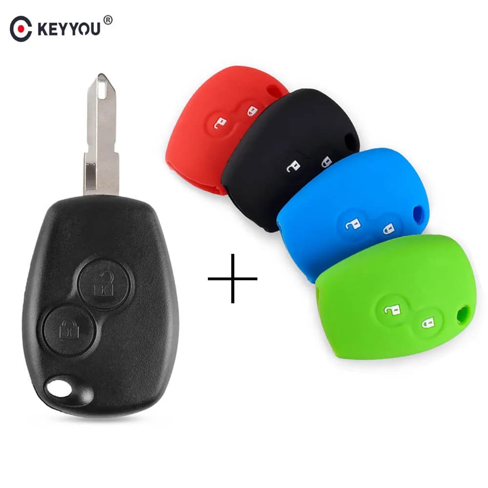KEYYOU Replacement 2 Button Car Remote Key Case Shell Fob for Renault Duster Clio DACIA Twingo Logan Sandero Modus with NE72 Uncut Blade