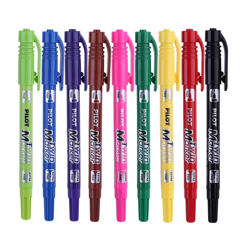 LifeMaster Pilot Twin Marker - Double Sided Extra Fine/Fine Point Permanent Oil-Based Ink for CD, Glass, Metal, Cloth, Plastic - Colored Markers