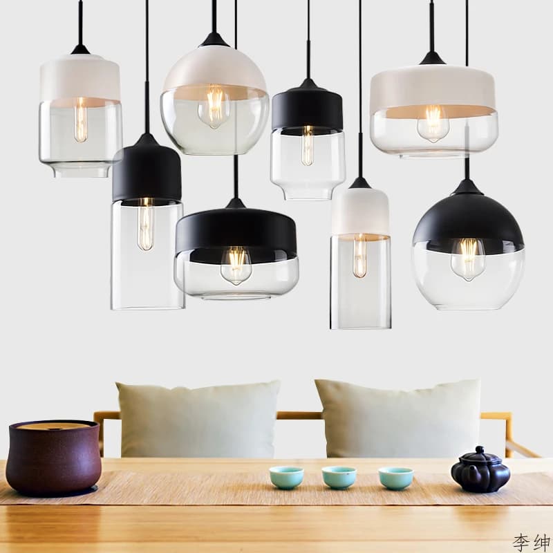 Nordic Loft Hanging Glass Pendant Lamp, Modern LED Kitchen Fixtures, Pendant Lights for Restaurant, Living Room, Bedroom