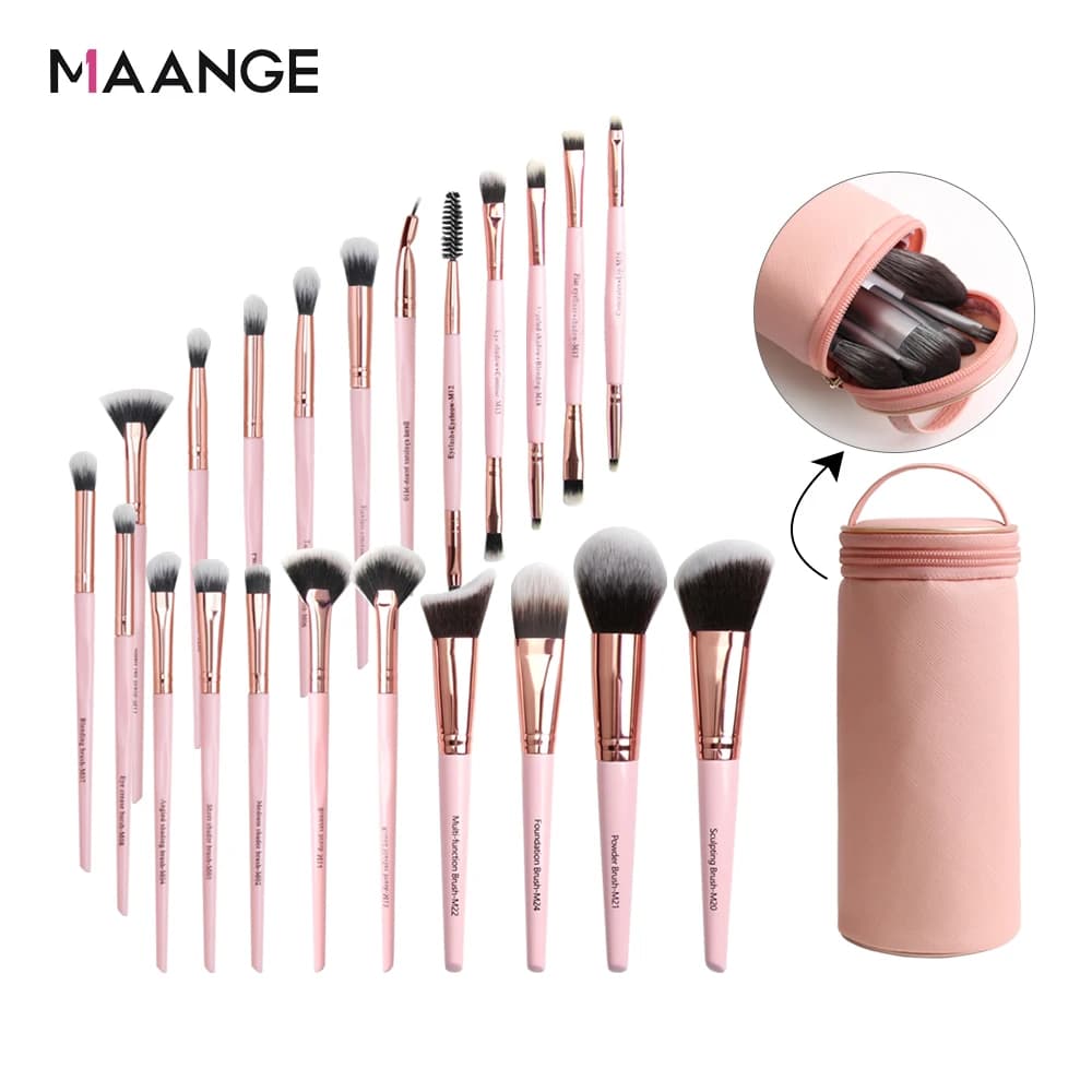 MAANGE Professional Makeup Brushes Set with Holder, 6/18/22 Pieces for Foundation, Powder, Blush, and Natural Hair Beauty Tools