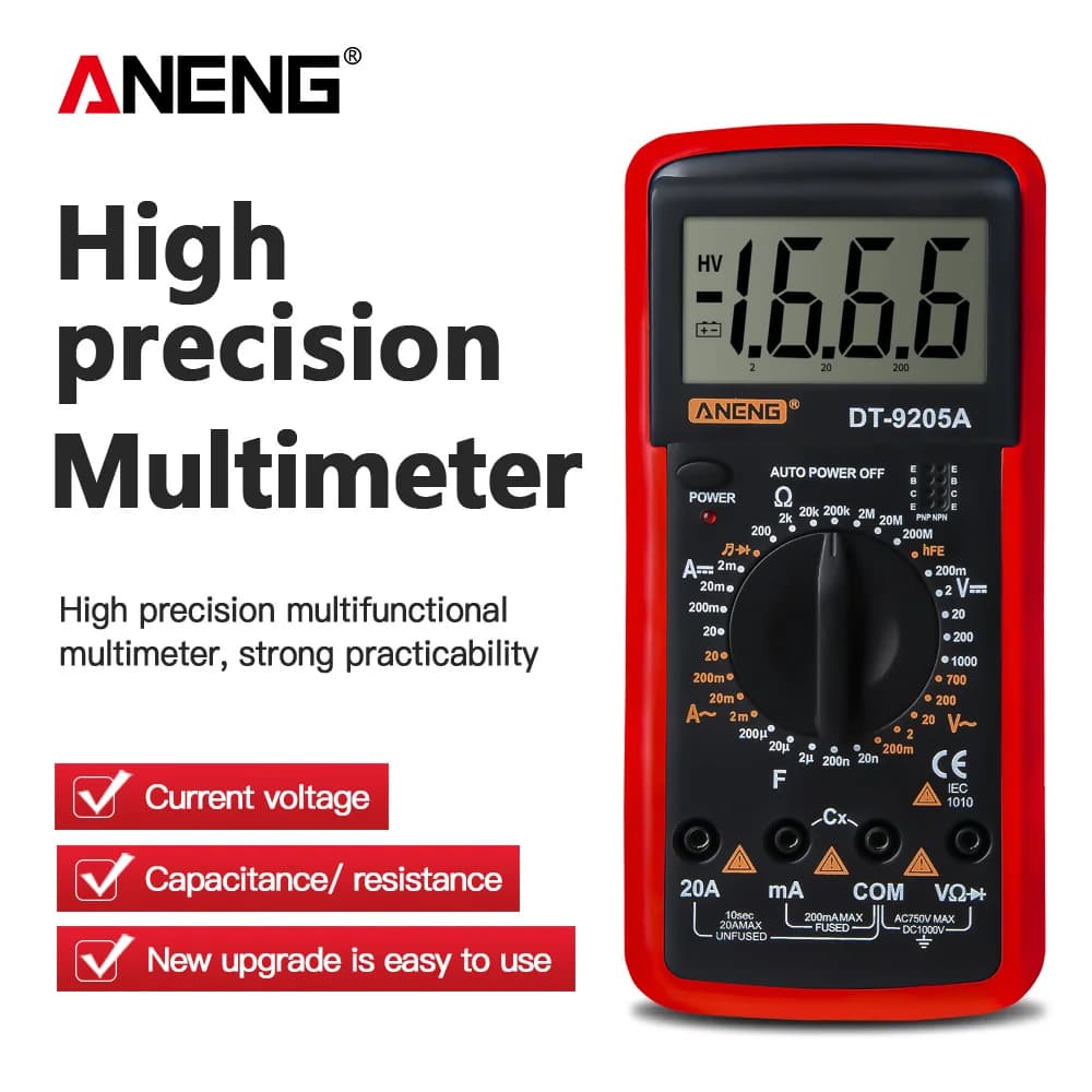 ANENG DT9205A Digital Multimeter with AC/DC Transistor Tester, Electrical NCV Test Meter - Professional Analog Auto Range Multimetro