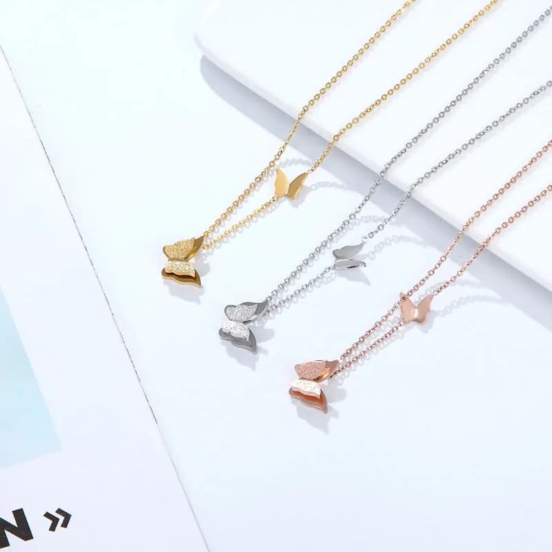 Exquisite Stainless Steel Butterfly Pendant Necklace - Anniversary & Wedding Necklace in Gold Color - Fashion Jewelry for Women - Perfect Gift