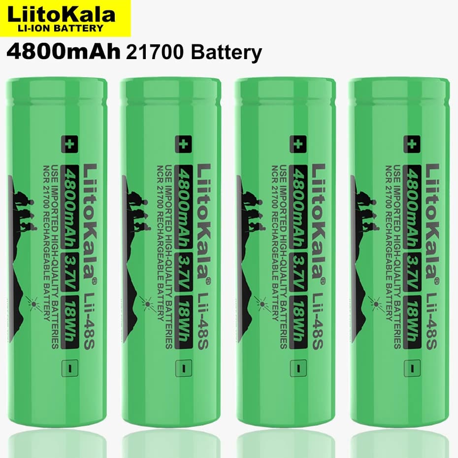 LiitoKala Lii-48S 21700 4800mAh 3.7V Rechargeable Lithium-Ion Battery, 9.6A Discharge Rate, Ternary Li-Ion Cells