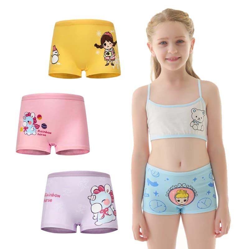 4pcs/lot Children's Girls Panties - Cotton, New Fashion Cartoon Print Girls Briefs, Boxer Underwear, Training Pants, Children's Underpants