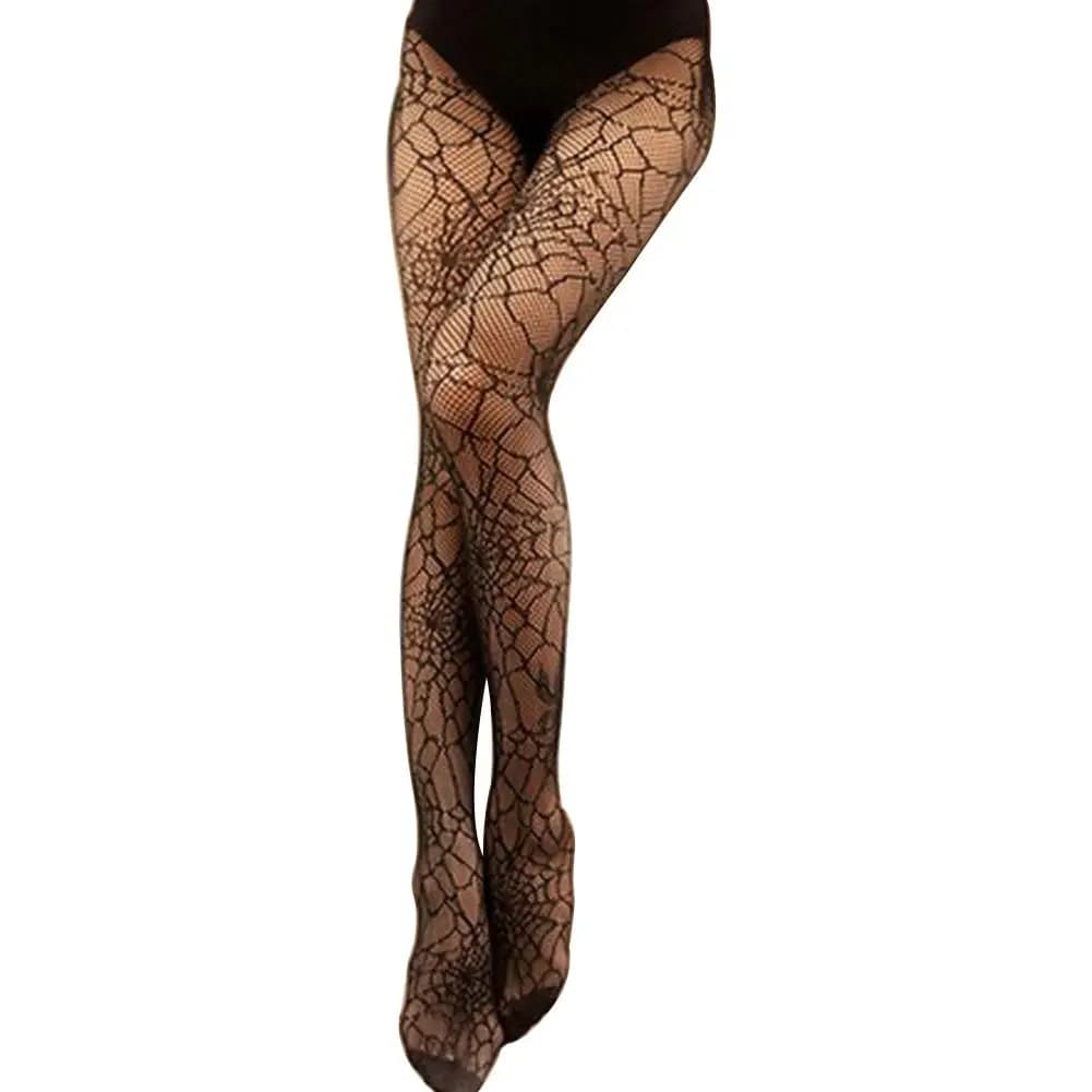 Plus Size Sexy Black Cross Spider Web Tights - Halloween Fancy Dress Costume Pantyhose for Women and Girls