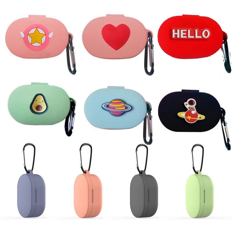 Cartoon Earphone Case with Hook for Xiaomi MI Redmi AirDots - Headphones Cover for TWS Bluetooth Earphone - Wireless Charging Box Bags