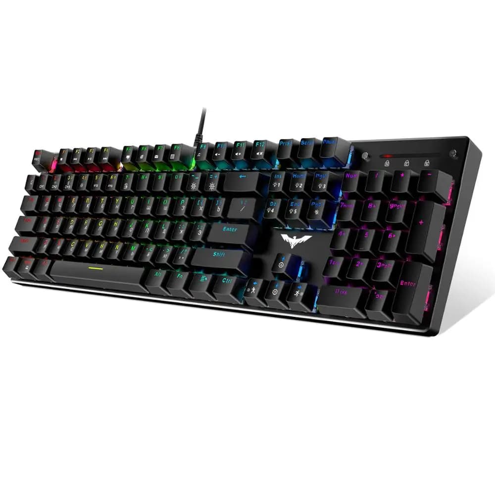 HAVIT Mechanical Gaming Keyboard with Blue or Red Switch, 87/104 Keys, for Tablet Desktop with Russian Sticker