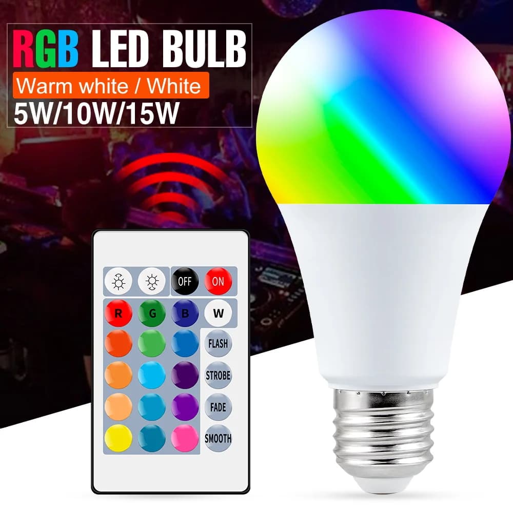 Smart LED Bulb E27 - Dimmable RGBW Color Changing Light, 5W 10W 15W Options, Energy Efficient Lamp for Home Decor