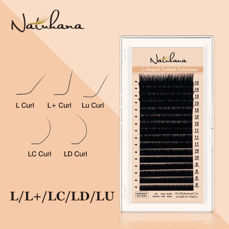 Natural L/L+/LC/LD/LU(M) Curl False Eyelash Extension 8-15Mix, Matt Black PBT Mink Eyelashes for Grafting L Shaped Makeup Lashes by NATUHANA