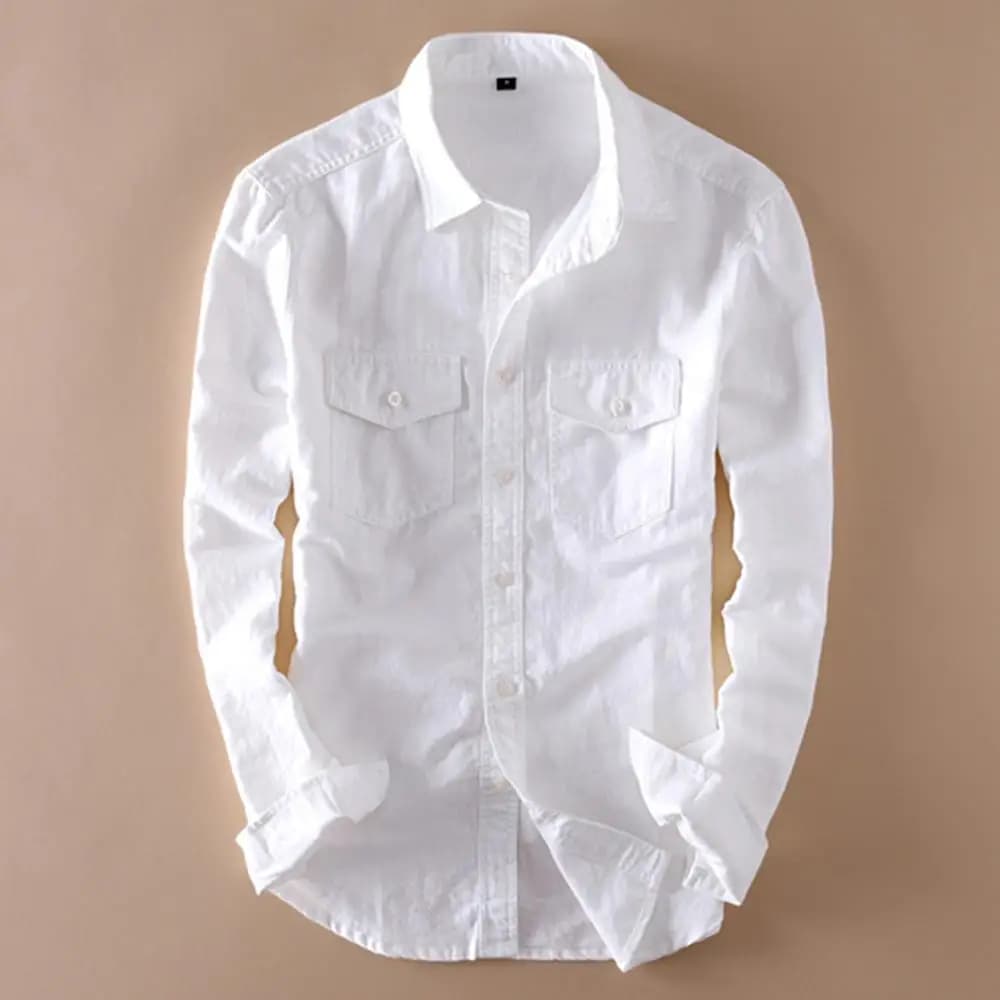 Helisopus Cotton Linen Shirts Mens Long Sleeve Casual White Shirt with Pocket Male Classic Hemp Shirts