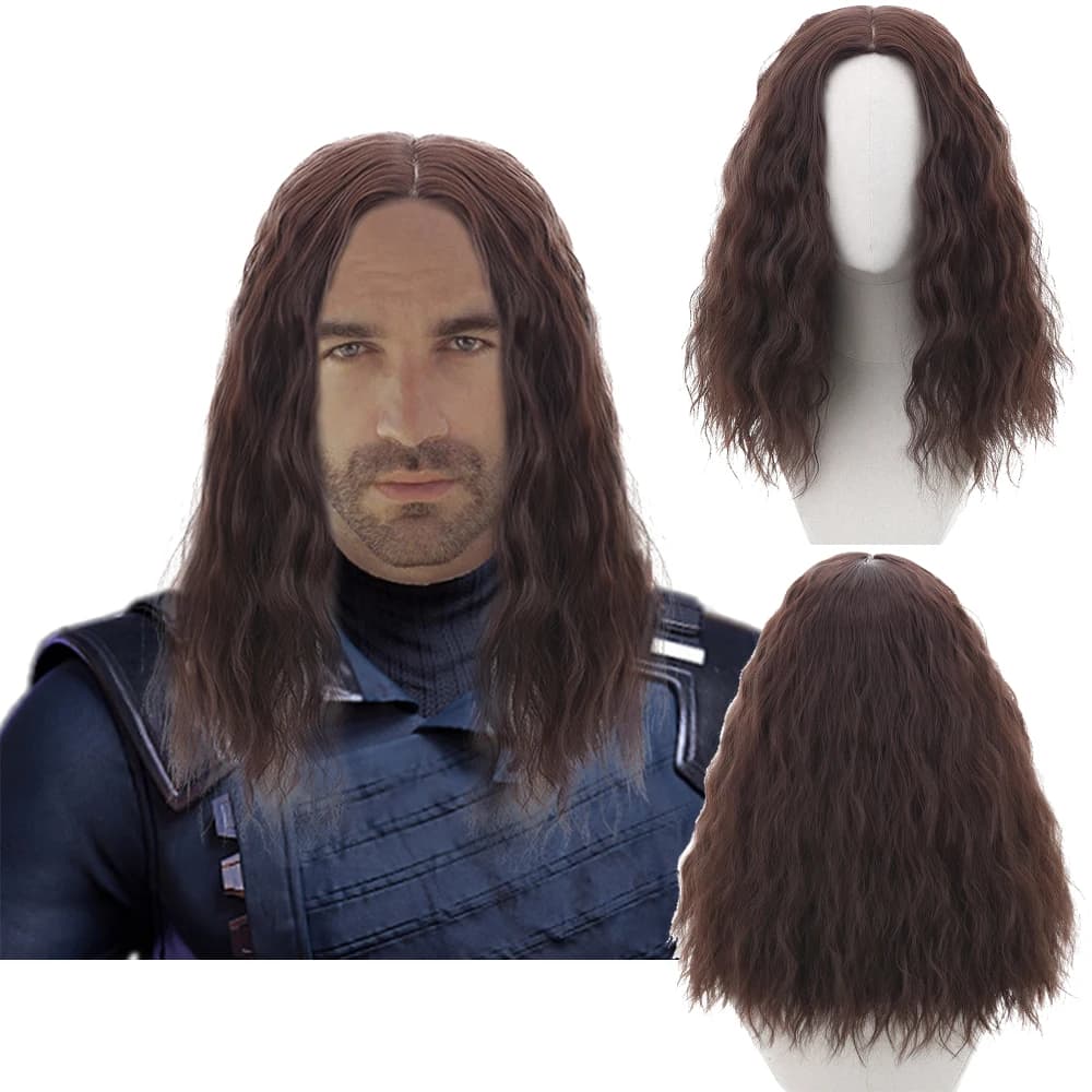 Auburn Long Wavy Synthetic Hair Wigs for Men: Winter Soldier Bucky Barnes Loki Thor Comic Movie Cosplay for Party Costume Halloween