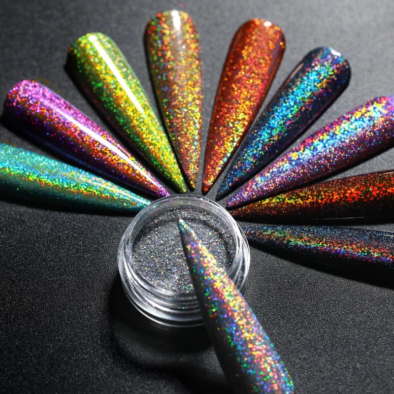 Holographic Nail Powder Glitter - Silver Series Nail Sequins Pigments, Nail Art Flakes for DIY Polish Tools, 1 Piece