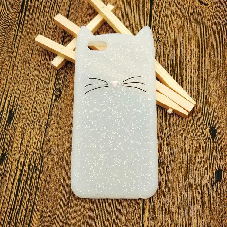 3D Cute Black and White Beard Cat Ear Phone Case for iPhone 5 6S 6 7 8 - Back Cover for iPhone 7 8 6S Plus - Soft Silicone Case