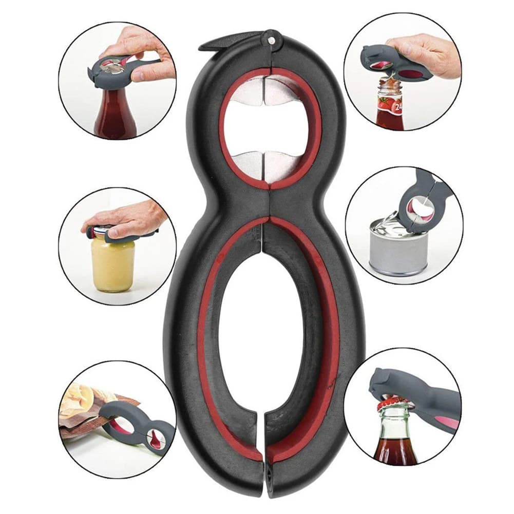 6 in 1 Multi Function Twist Bottle Opener, All in One Jar Gripper Can Wine Beer Lid Twist off Jar Opener Claw