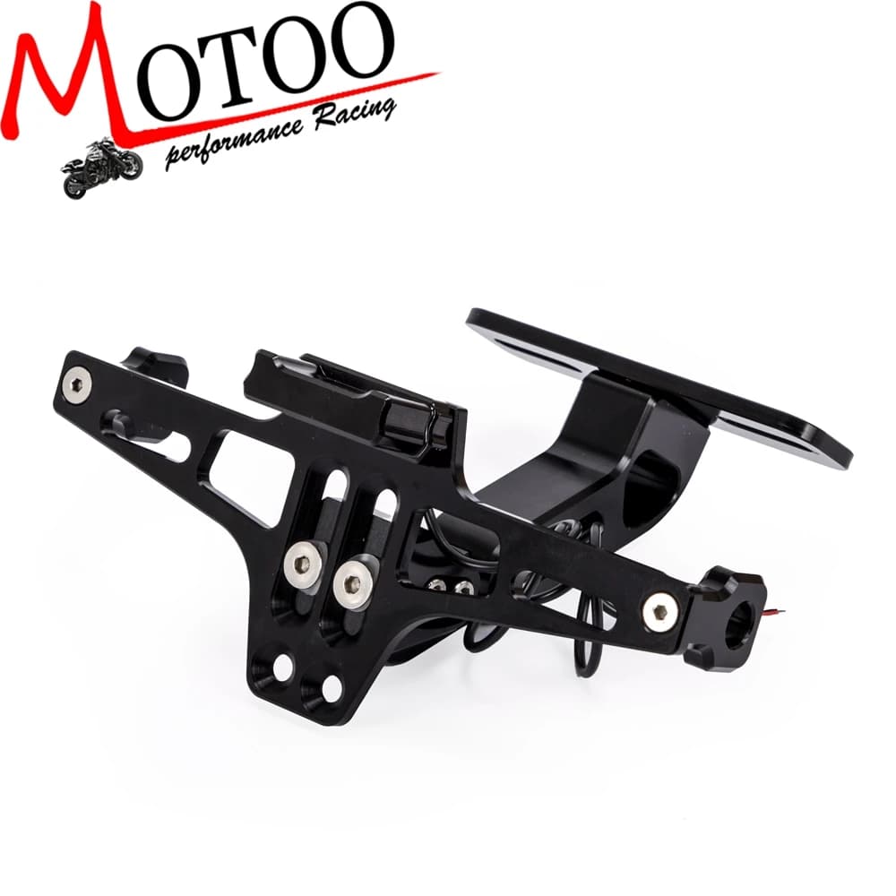Motoo Universal CNC Aluminum Rear License Plate Mount Holder with White LED Light for Motorcycles