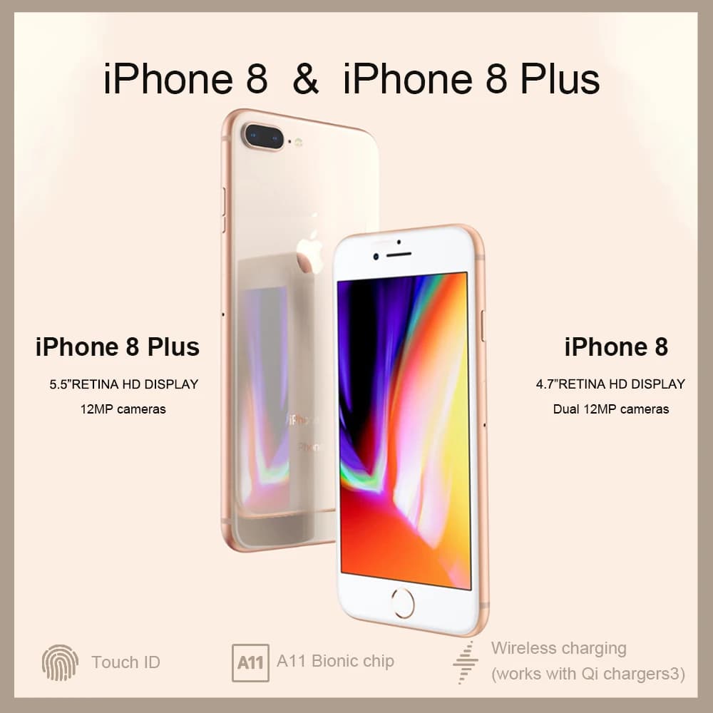 Unlocked Brand New Apple iPhone 8/8 Plus TouchID 4G LTE iOS 12MP Camera 4.7/5.5 Retina HD Display Wireless Smartphone
