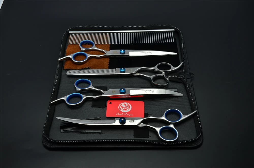 6.0 Inch Professional Hair Hairdressing Scissors Set - 5Pcs Suit with Comb, Cutting Shears, Thinning, and Up&Down Curved Shears Z3001 - 17.5cm