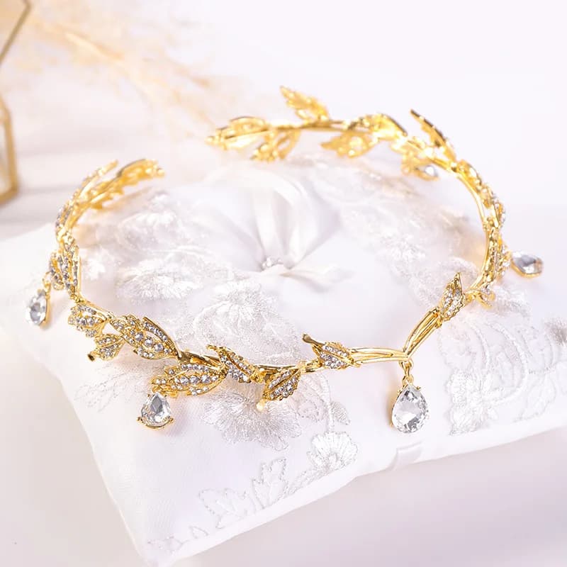 Vintage Crystal Bridal Hair Accessory - Wedding Rhinestone Waterdrop Leaf Tiara Crown Headband Frontlet Bridesmaid Hair Jewelry