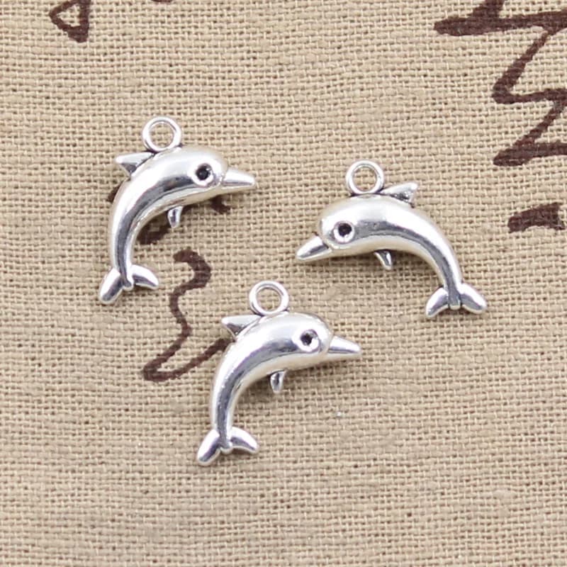 20 Lovely Dolphin Charms - Antique Bronze and Silver Color Pendants for Making DIY Handmade Tibetan Silver Jewelry - 18x11mm