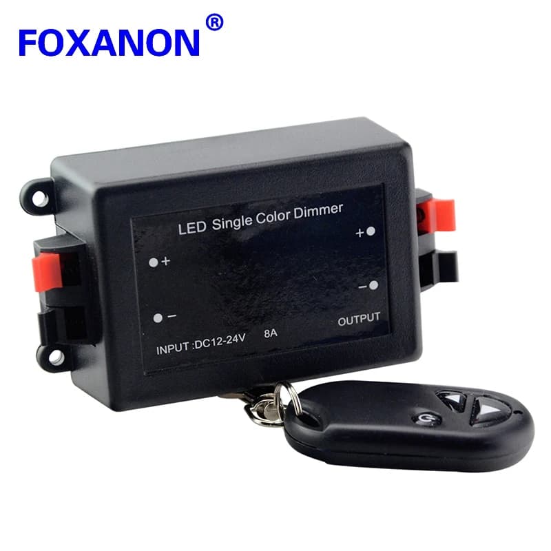 DC 12V - 24V 8A LED Single Color Dimmer with RF Remote Controller Brightness Control for LED Spot Lamp Recessed Strip Light