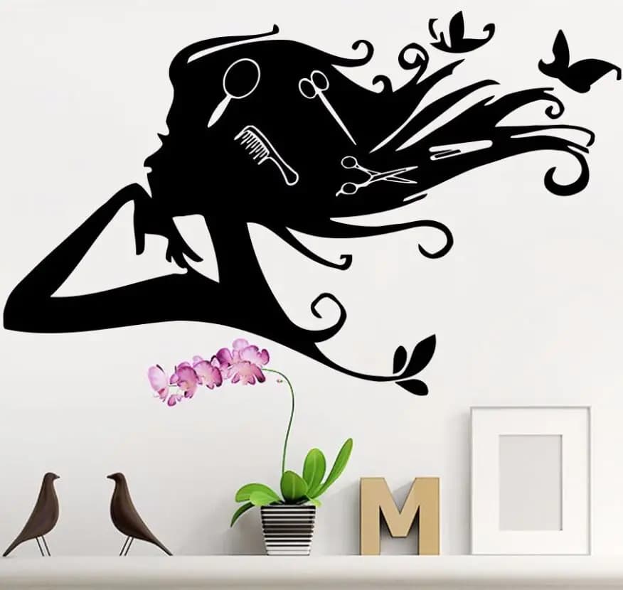 Beauty Hair Salon Vinyl Sticker Decals | Beautiful Girl Wall Art Mural | Salon Window Sticker Hair Salon Poster AY710