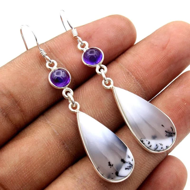 Vintage Water Drop Crystal Purple Long Drop Earrings for Women - Statement Boho Hanging Dangle Resin Jewelry