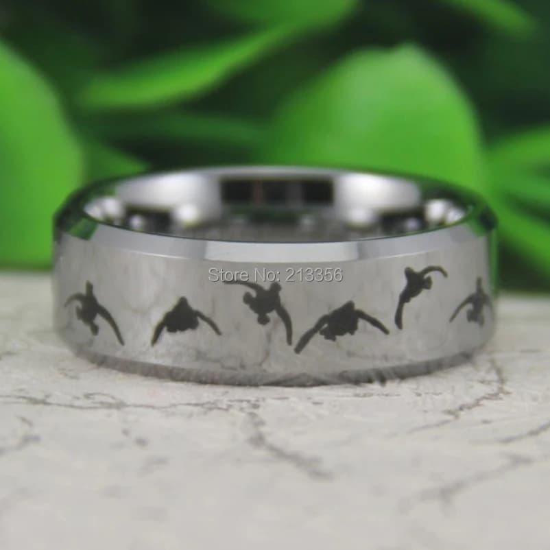 8MM Silver Beveled Duck Hunting Lord Men's Fashion Tungsten Wedding Ring