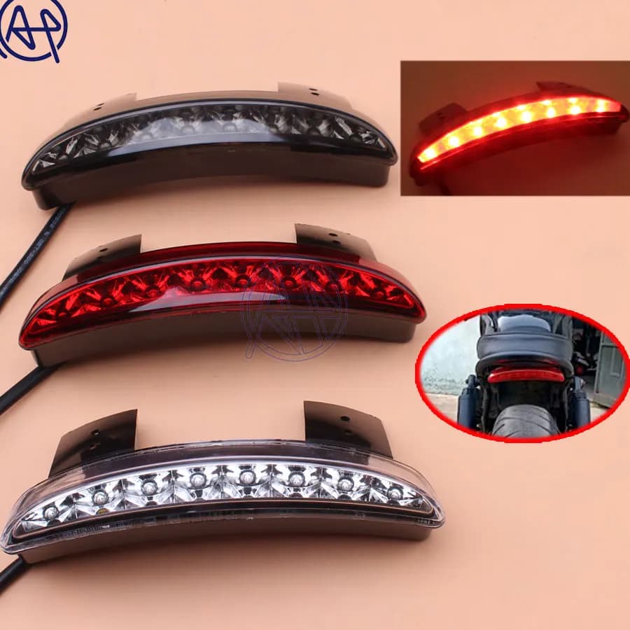 Motorcycle Rear Fender Edge LED Tail Warning Stop Light for Harley Iron 883 XL883N XL1200N Chopped (1pcs, Smoke/Red/Clear Lens)