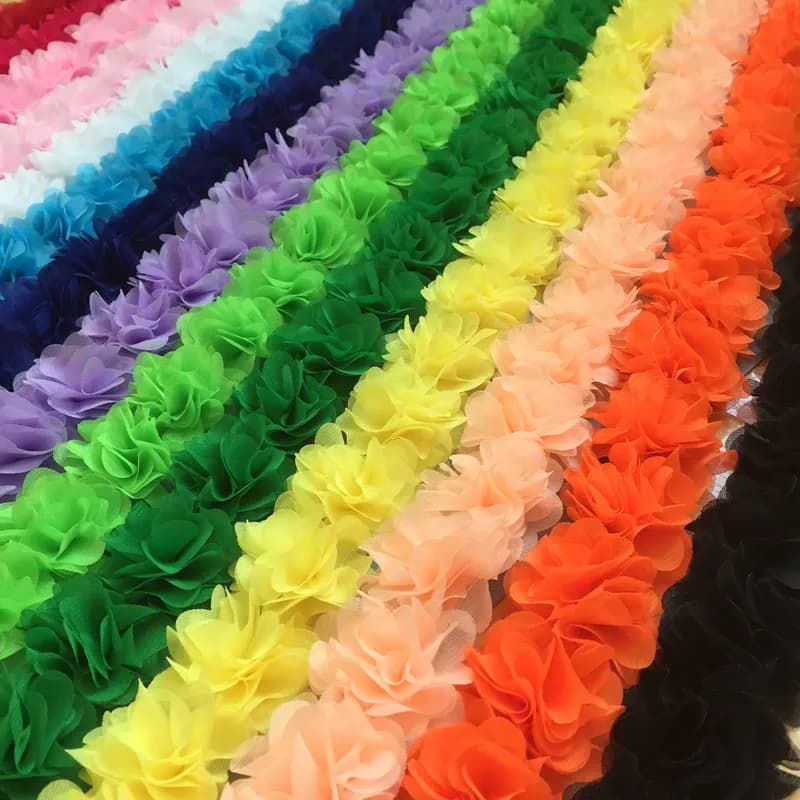 26 PCS Flower 14 Color Chiffon Flowers - DIY 3D Chiffon Flowers - 5cm Width Lace Trim - Lace Ribbon Decoration - Clothes Accessories XF04