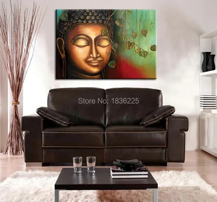 Handmade 3D Hand Painted Buddha Face Oil Painting on Canvas for Home Wall Decoration - Religious Artwork