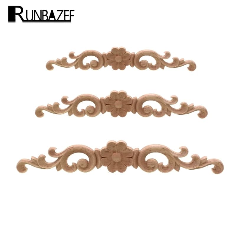 European-Style Home Decor: Dongyang Wood Carving White Embryo Long Applique Door Bed Decorative Flower Piece - RUNBAZEF