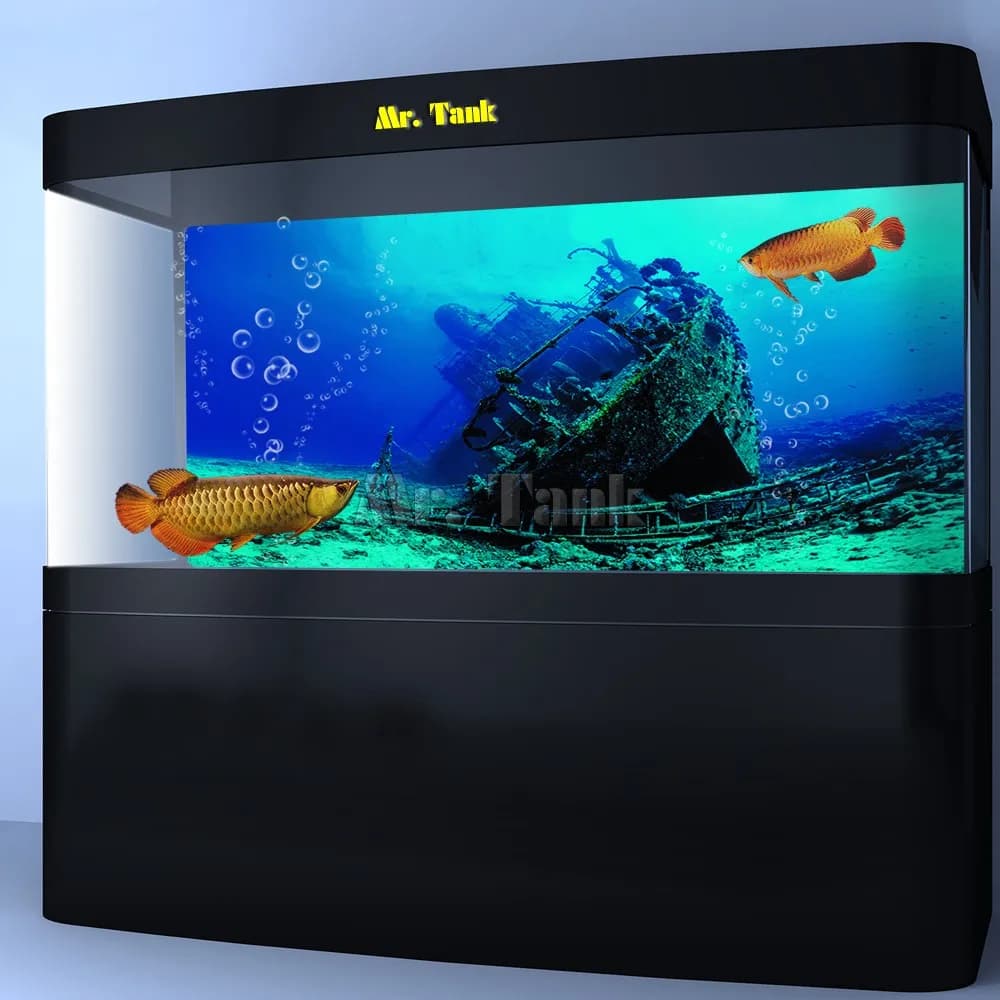 Custom Aquarium Background Poster - Self-Adhesive Creative PVC Fish Tank Wallpaper with Large Shipwreck Ornament - Available in 24, 30, 48, and 72 Inches