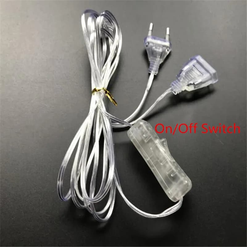 Transparent 3M Wire Extender with On/Off Switch for LED String Christmas Lights & Party Decorations - EU/US Plug