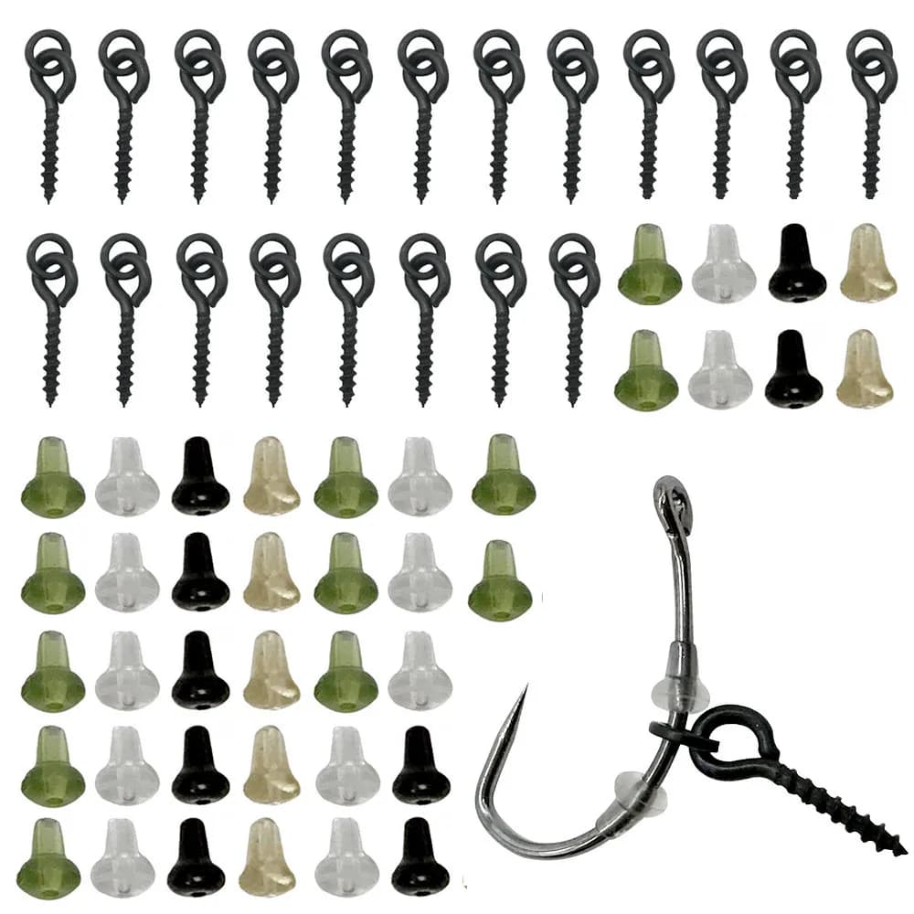 Carp Fishing Accessories Set: 40 Carp Rig Ring Stops and 20 Boilie Bait Screw Fishing Bait Ring Swivels