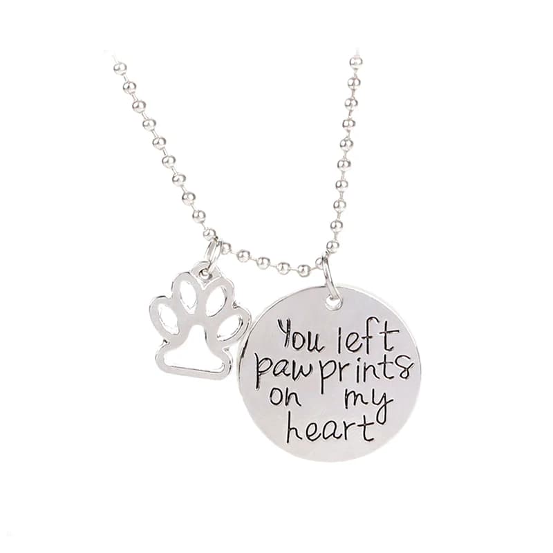 Pet Lover Necklace: Paw Prints on My Heart - Memorial Gift for Dog or Cat Lover