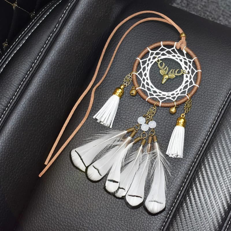 Deer Dream Catcher Car Pendant | Feather Wind Chimes | Interior Hanging Decorative Ornament | Home Decor Gift