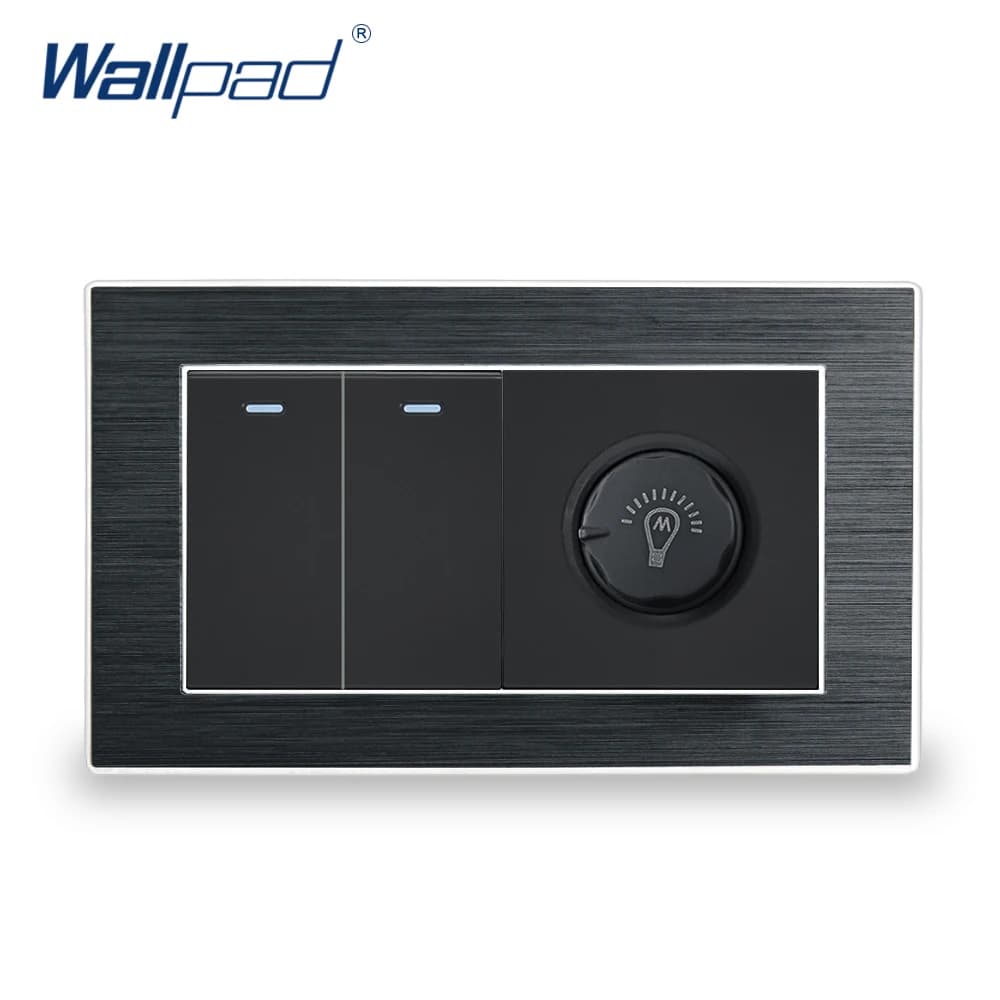 2-Gang 2-Way LED Dimmer Switch, Wallpad Luxury Satin Metal Light Switch with Silver Border, 146x86mm
