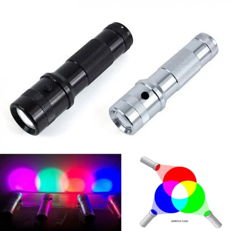 10 Color Rainbow LED Flashlight - 3W Colorshine Color Changing RGB Torch with Multicolor Edison LED and Aluminium Alloy Body