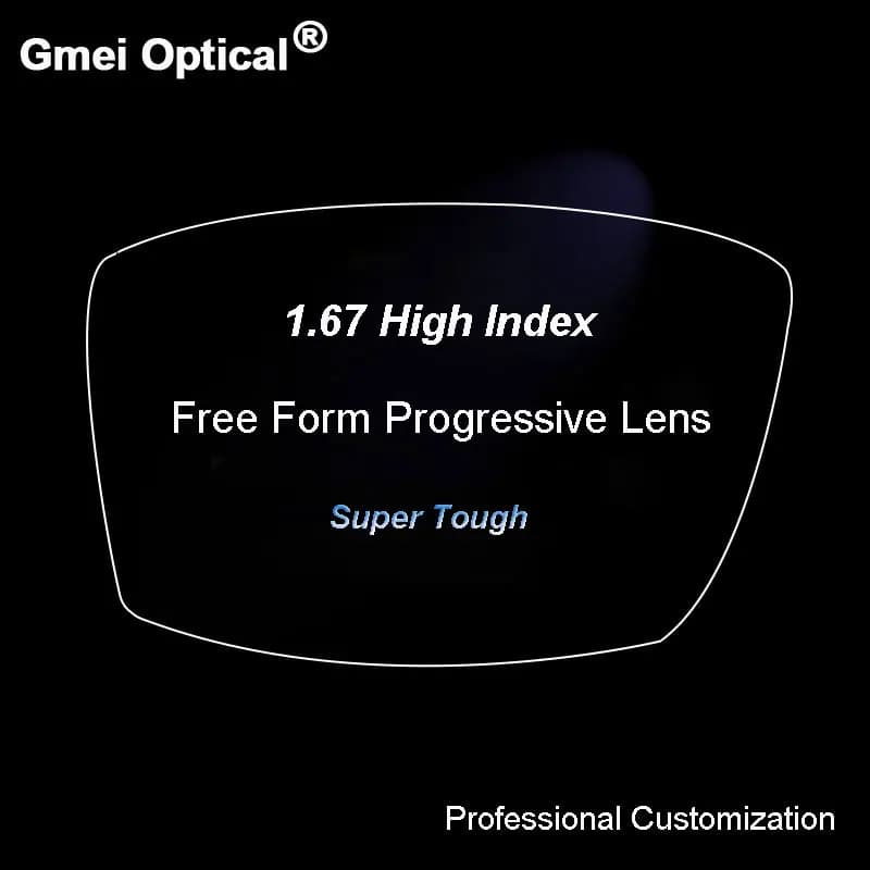Pair of 1.67 Digital Free Form Progressive No-Line Multi-Focal Prescription Customized Optical Lenses with Anti-Reflection Coating