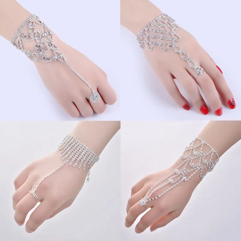 Crystal Slave Bracelets for Women Girls Hand Harness Finger Bracelet Bangles Link Chain Engagement Wedding Party Jewelry Gifts
