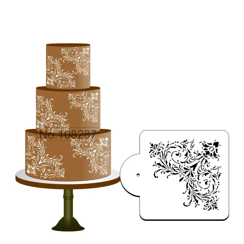 Feathered Scroll Corner Decorative Stencil Plastic Wedding Cake Decoration Stencil Lace Template Mold Bakeware ST-100 | 5H x 5W