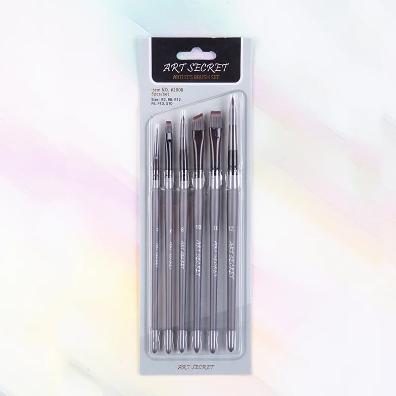 6-Piece Set Taklon Hair Watercolor Paint Brushes with Wooden Handles - Premium Korean Art Supplies