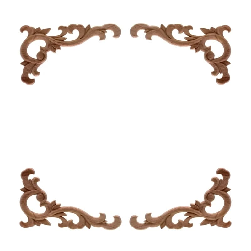 Vintage Unpainted Wood Carved Decal Corner Applique Frame for Home Wall Cabinet Door Decorative Wooden Miniature Craft by RUNBAZEF