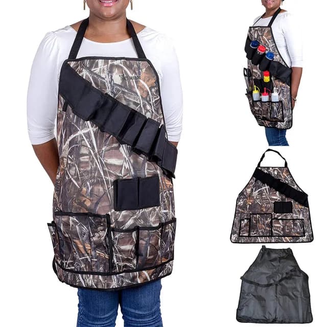 Camouflage Outdoor Grill Apron with Tool Pockets and Bottle Holders for Picnics and BBQs