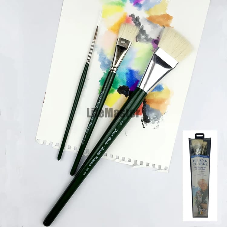 Simply Painting Frank Clarke 3-Piece Magic Goat Hair Watercolour Brushes Set - 1.5 Inches & 3/4 Inches with Wool & No.3 Nylon Rigger - Art Set