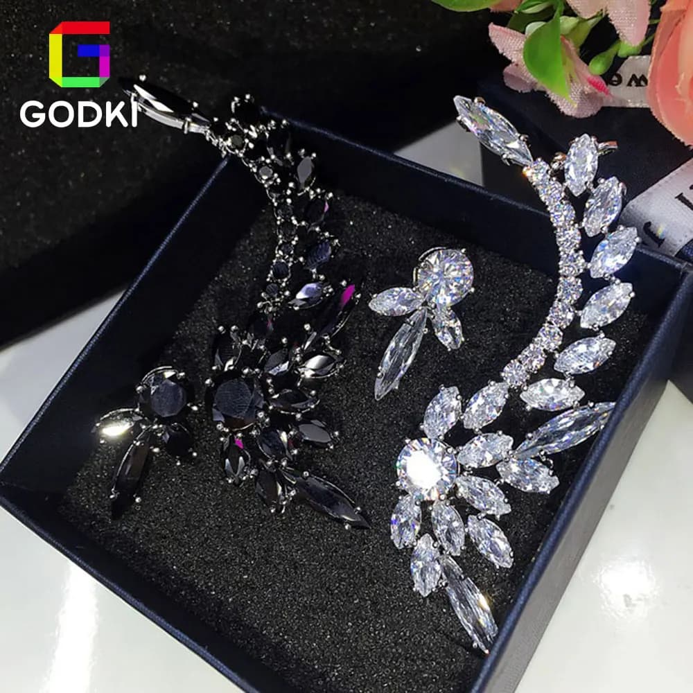 GODKI Asymmetry Women Bridal Earrings Studs, Engagement Party Jewelry Gift