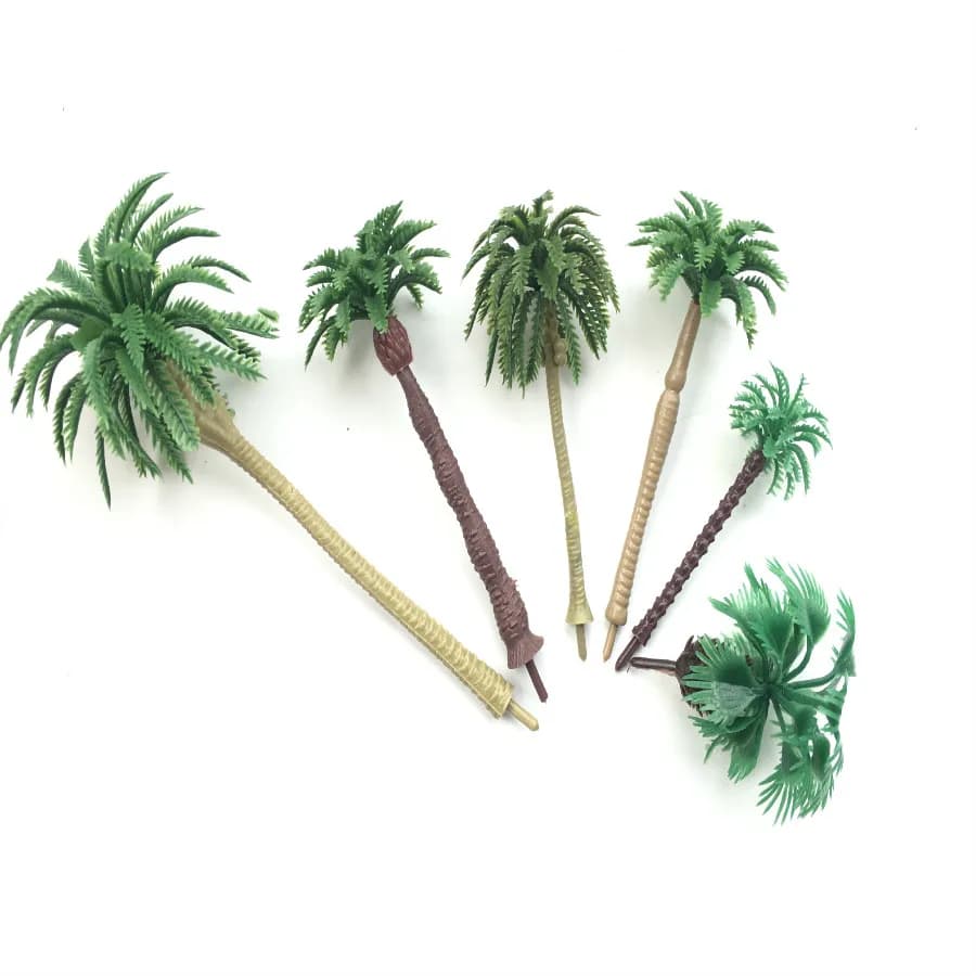 6-Piece Miniature Artificial Palm Trees for Ho Train Layout - Plastic Model Scenery Coconut Rainforest Toys
