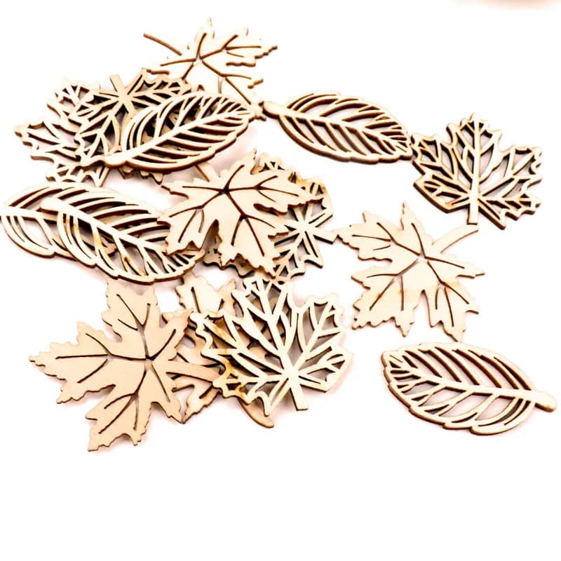 Natural Wooden Leaves Pattern - 10pcs Scrapbooking, Painting, Craft Handmade Accessories - 50-52mm for Sewing Home Decoration DIY